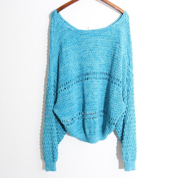 NWT Free People Coconut V-Neck Sweater Pristine Waters Loose Knit Oversized XL - Picture 11 of 13